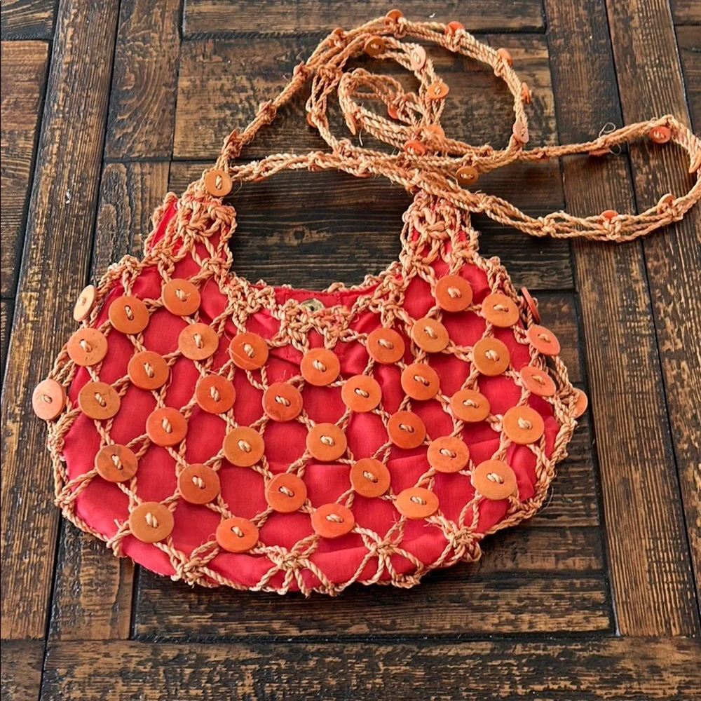 Orange Bohemian Shoulder Bag with Intricate Design